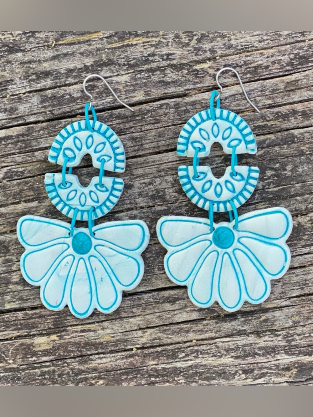 Handcrafted Turquoise & White Floral Dangle Earrings